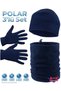 Men's Navy Blue Winter Fleece Gloves - Fleece Beanie - Fleece Neck Collar Set of 3