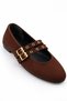 Bitter Brown Suede Color Studded Double Buckle Women's Ballerinas |   Casual Comfortable Flat Sole Mary Jane Shoes Fashion - 4