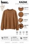 Women's Biscuit Crew Neck Waterway Patterned Knitwear Sweater - 3