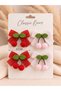 Cherry Ribbon Bow Children's Hair Clip Set of 4 (Red & Pink) - 3