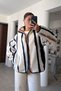 Premium Striped Zippered Fleece Cardigan - Camel