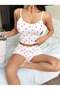 Women's Heart Patterned Strappy Shorts Pajama Set 5236
