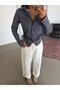 Striped Shirt with Side Drawstrings - Navy Blue - 5