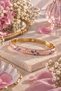 Spring Floral Pink & Purple Enamel Thin Cuff Bracelet (Gold Color)