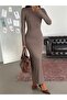 Crew Neck Long Sleeve Dress - Mink - 4
