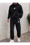 Men's Street Style 2-Piece Stripe Printed Top and Bottom Hooded Tracksuit Set