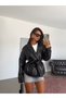 Shawl Collar Belted Leather Jacket - Black - 8