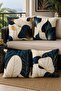 Navy Blue Cream Leaves Patterned 4-Piece Throw Pillow Cover Set