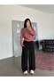 Waist Folded Wide Leg Sweatpants - Black