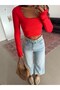 Square Neck Double Layered Long Sleeve Blouse - Red - 2