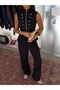 Ornamental Buttoned Zippered Vest - Black - 8