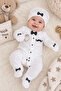 Ss Gi̇yi̇m Baby Boy Bow Tie Romper Set – White Stylish Baby Boy Hospital Release and Special Occasion Combination