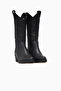Women's Heeled Leather Western Boots 26K 25440005K Black - 5
