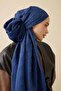 İman I Kafes Navy Blue Tencel Cotton Silk Shawl 70X200