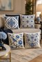 Blue Flowers and Birds Patterned 4-Piece Throw Pillow Cover Set - 2