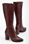 Zri̇n-44222 Premium Pointed Toe Burgundy Heeled Zippered Boots - 5