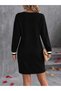 Women's Long Sleeve V-Neck Sleeve and Collar End Stripe Patterned Camisole Mini Dress - 6