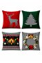 New Year's Themed Patterned 4-Piece Throw Pillow Cover Set - 3