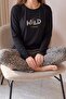Black Wild Love Patterned Bamboo Long Sleeve Women's Pajama Set - 5