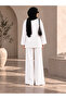 Women's White Ribbed Front Wide-Leg Modal Fabric High Waist Gathering Pants Leggings & Oversize Hijab Tunic Two-Piece Set - 3