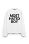 Most Hated Boy Printed Long Sleeve Oversize Fit T-Shirt White