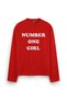 Number One Girl Printed Long Sleeve Oversize Fit T-Shirt Red