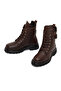 Women's Brown Lace-Up Zippered Leather Boots Wf400002Df - 4