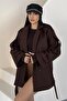 Pb Women's Cape-Collar Belted Short Lined Comfortable Fit Light Brown Cashmere Coat - 3