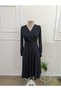 Women's long sleeve double-breasted collar tulle detailed pearl midi viscose dress - 4
