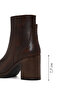 Women's Brown Zippered Thick Heeled Leather Boots Wf190059Dv - 4