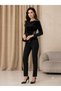 Women's long sleeve open neck velvet blouse with stone detail from the waist - 3
