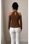 Women's off-the-shoulder mock neck long sleeve v-neck pleated viscose blouse - 3