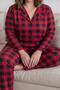 Black Red Cuore Front Buttoned Oversized Suede Women's Pajama Set - 4