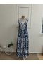 Women's Strappy Round Neck Patterned Long Single Jersey Dress - 4