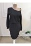 Women's long sleeve one shoulder open buckle detailed midi janjan crepe dress - 4