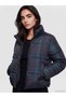 Alita City Lcw Vision Navy Blue High Collar Plaid Women's Puffer Coat