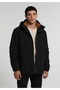 3 Different Uses Regular Fit Hooded Zippered Lined Men's Black Coat