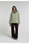 Regular Fit Hooded Zippered Lined Water Resistant Women's Green Coat - 3