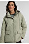 Regular Fit Hooded Zippered Lined Water Resistant Women's Green Coat