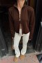 Brown Stand Collar Reversible Zipper Women's Knitwear Short Cardigan - 4
