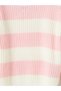 Alita City Pink Oval Collar Striped Girls' Knitwear Sweater with a Difference in Color - 3