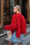 Red Pure 6-Button Slit Embellished Women's Short Knit Cardigan - 5