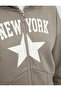 Slim Fit Şardonlu Long Sleeve Hooded Zippered Corset Detailed Printed Sweatshirt - 5