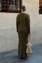 Khaki Bat Sleeve Crew Neck Ribbed Knit Women's Knitwear Dress - 6
