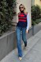 Navy Blue Half Fisherman Spiral Pattern Side Tie Women's Knitwear Sweater - 2