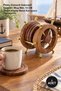 1 Piece Wooden Coaster – Decorative Coaster with Brass Trim, Mug Mat, 14 cm Natural Wood Table Protector