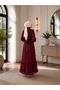 Pleated Chiffon Hijab Dress Burgundy - 4