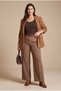 Stone Detailed Large Size Round Viscose Undershirt Brown - 4