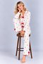 Women's White Strawberry Patterned Red Bow Detailed Long Sleeve Pajama Set