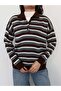 Striped Polo Collar Knit Sweater - 3